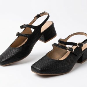 Slingback Amelia en Piel Grabada Negra